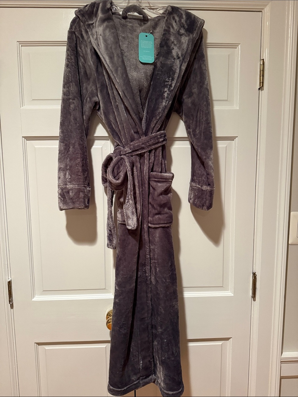NWT Plush Hooded Long Robe Coat - Gray